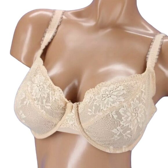 NWOT Le Mystere Nude Lace Entice Contour 1979 Underwire Unpadded Bra Sz. 36F - Picture 2 of 13